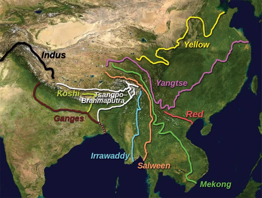 चीन का वॉटर बम: तिब्बत से भारत की नदियों तक पानी पर नियंत्रण की रणनीति map of rivers flowing out of tibet source thincat creative commons 20 august 2014